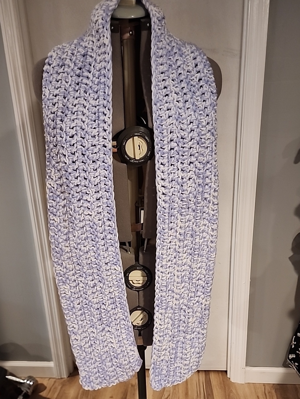Hand Crafted Lavender and White Chunky Knit Scarf Wrap